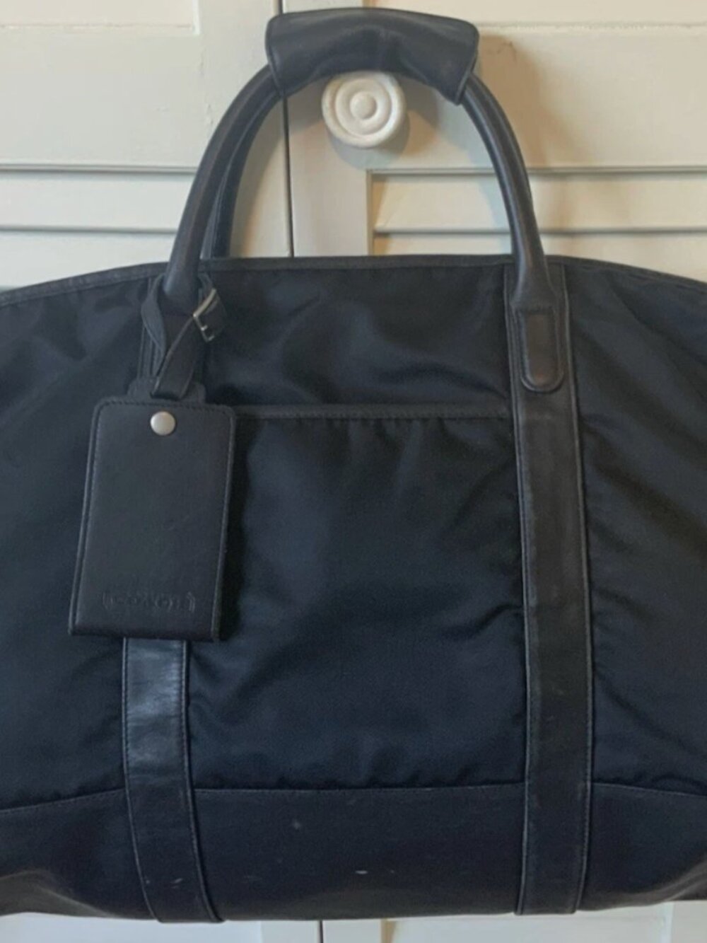 Coach Black Nylon Leather Trim Weekender Duffel Carry-On Bag w Strap